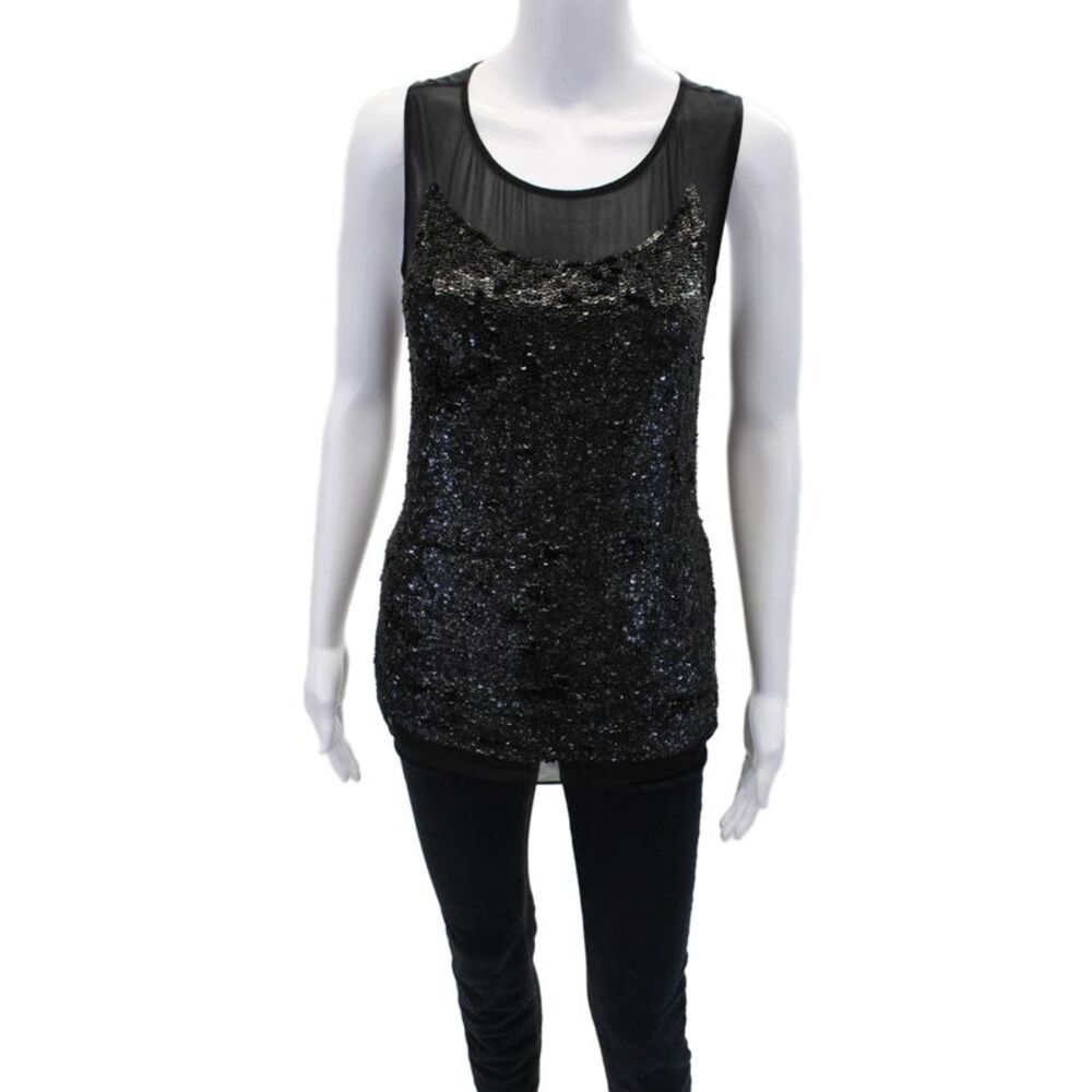 Gryphon New York Womens Silk Sequins Crew Neck Sleeveless Tank Top Black Size M